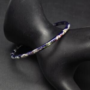 Blue Floral Cloisonne Bangle Bracelet Vintage Costume Jewelry